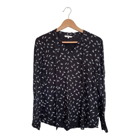 Sandwich Tops - Sandwich Black Feather Print Women's blouse with bow neck size 38 (6US)